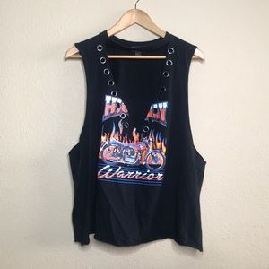 Plus size Moto graphic low cut muscle tank H8